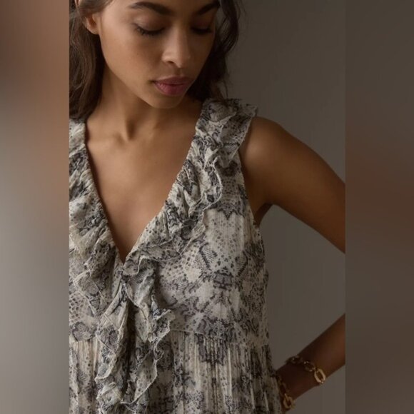 NWT XLP By Anthropologie Sleeveless VNeck Ruffle Mini Dress - Picture 4 of 16